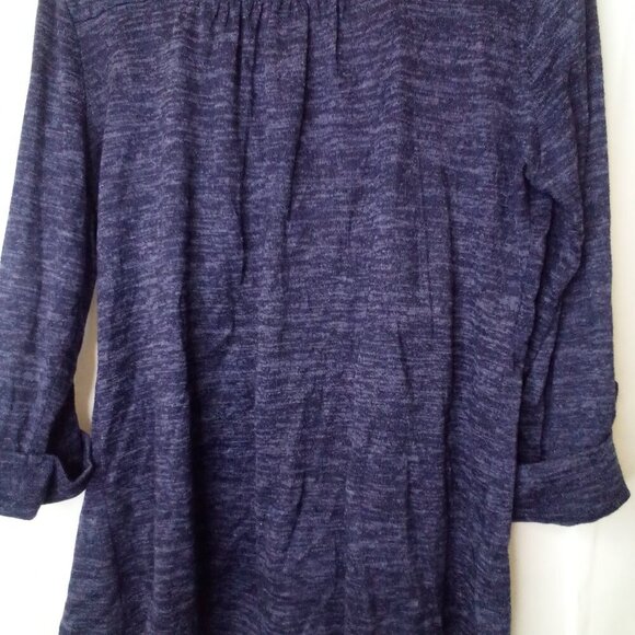 New Directions Shirt Women L Long Roll Tab Sleeve Pleated Top Button Blue - Picture 16 of 16